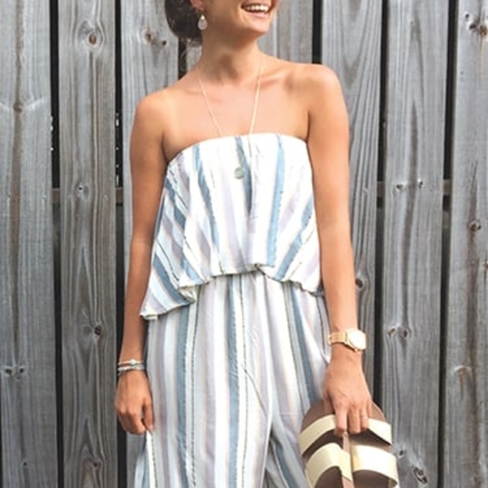 O'NEILL Strapless Multicolor Striped Boho Beachy Romper Jumpsuit, Size Large - Picture 2 of 14